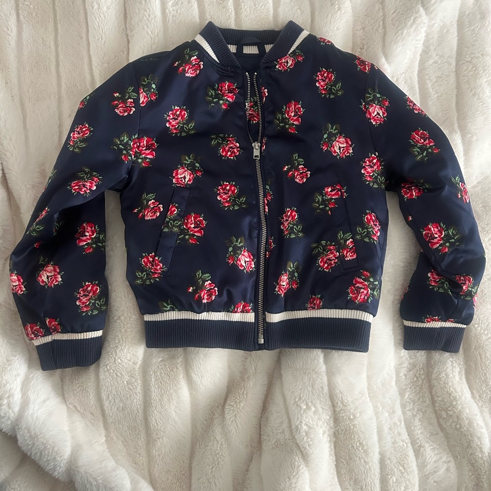 GAP Navy Bomber Jacket with Red Floral Print